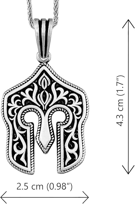 Silver Mens Necklace, Spartan Helmet Pendant, 925 Silver with 24 inch Silver Chain Length, Jewelry Necklaces for Men, Sparta Historic Helmet Design Pendants - Chimoda