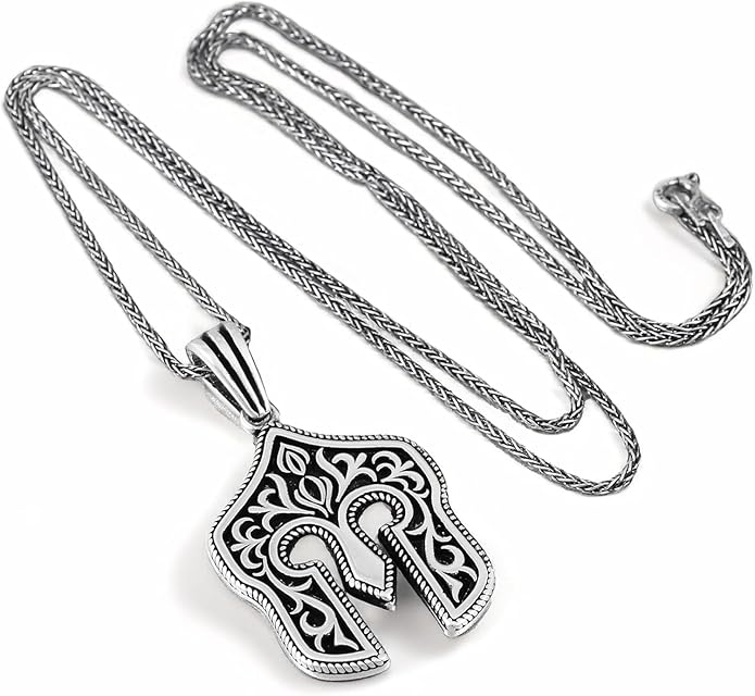 Silver Mens Necklace, Spartan Helmet Pendant, 925 Silver with 24 inch Silver Chain Length, Jewelry Necklaces for Men, Sparta Historic Helmet Design Pendants - Chimoda