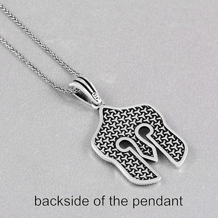 Silver Mens Necklace, Spartan Helmet Pendant, 925 Silver with 24 inch Silver Chain Length, Jewelry Necklaces for Men, Sparta Historic Helmet Design Pendants - Chimoda