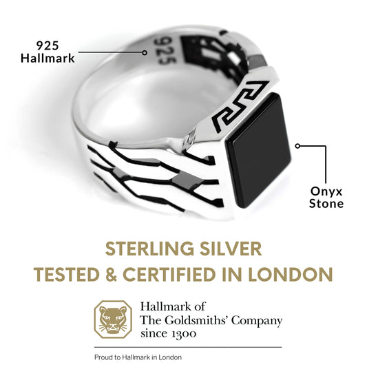 Chimoda Cuban Link Pattern Sterling Silver Ring for Men Onyx Stone
