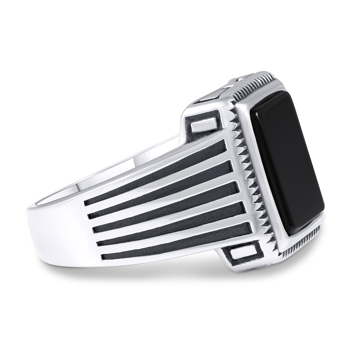 Stainless Steel Ring for Men with Black Agate Stone
