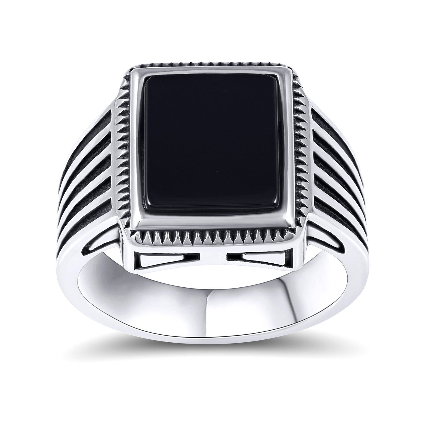 Stainless Steel Ring for Men with Black Agate Stone