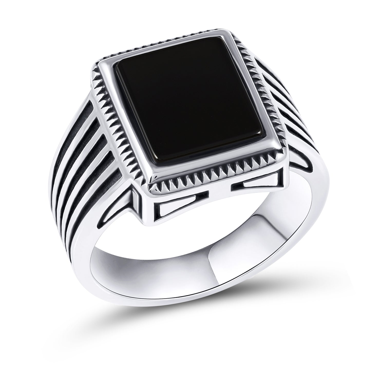 Stainless Steel Ring for Men with Black Agate Stone