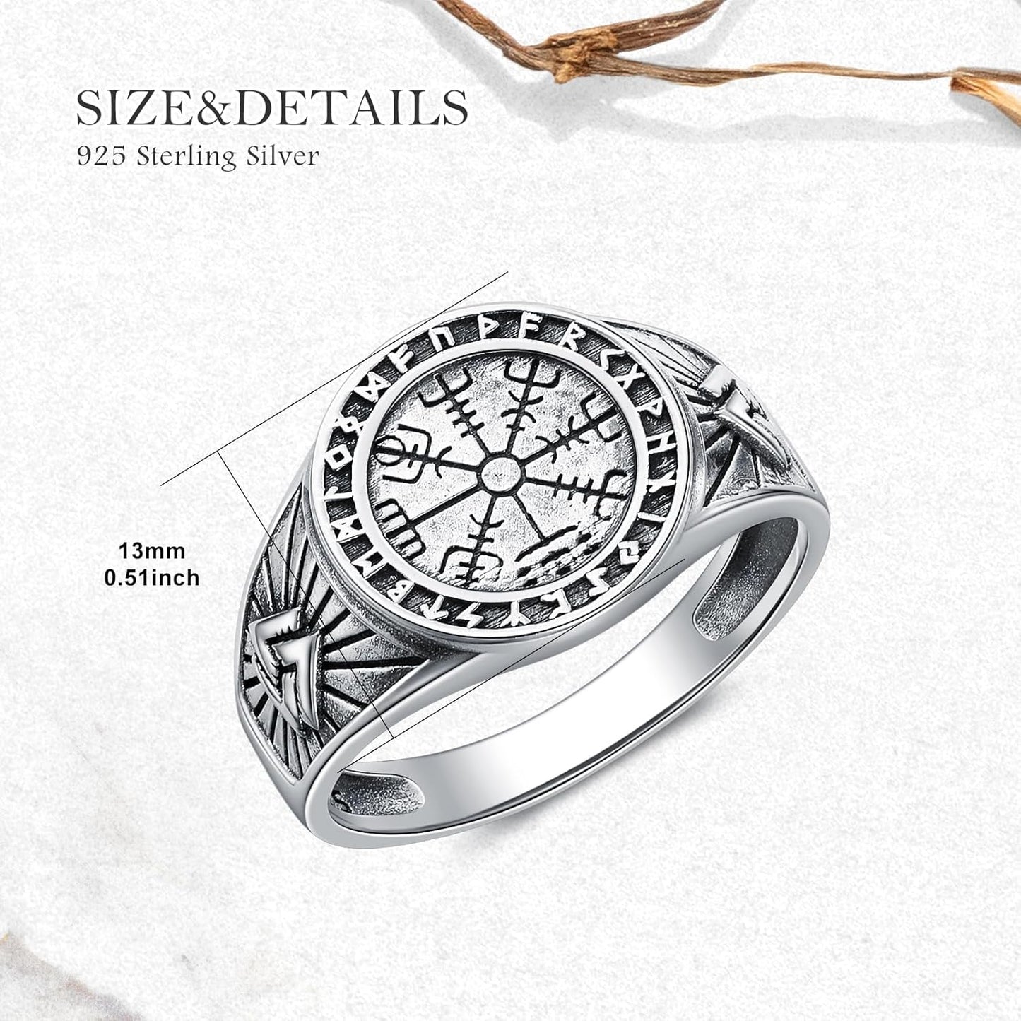 Viking Rings for Men 925 Sterling Silver Viking Vegvisir Norse Pirate Compass Ring Valknut Ring Jewelry for Men