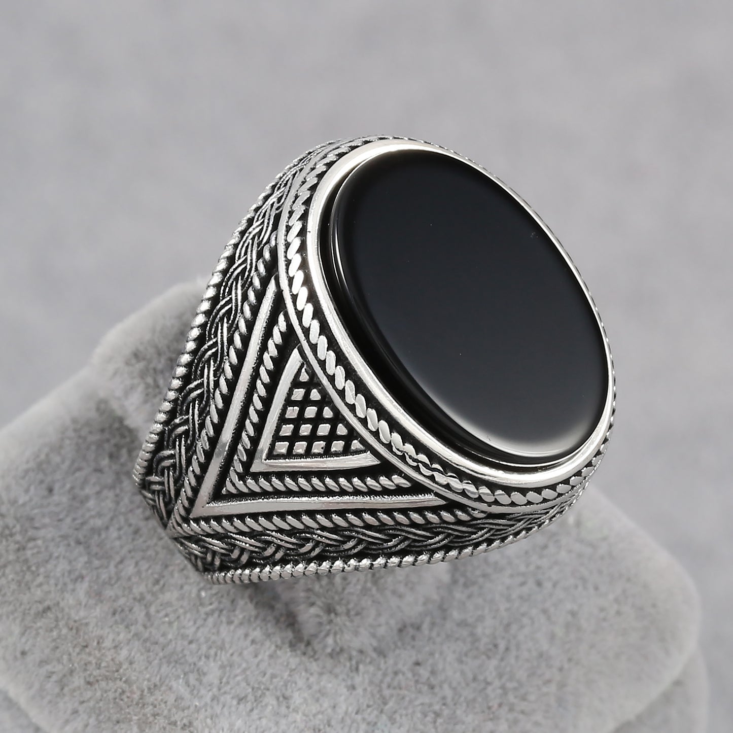 Chimoda Mens Rings with Black Onyx Stone in Sterling Silver with Vintage Eastern Motifs Men's Jewelry