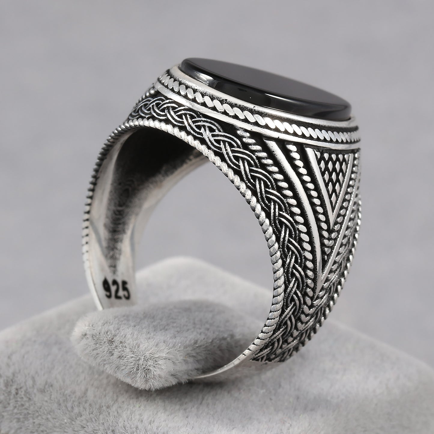 Chimoda Mens Rings with Black Onyx Stone in Sterling Silver with Vintage Eastern Motifs Men's Jewelry