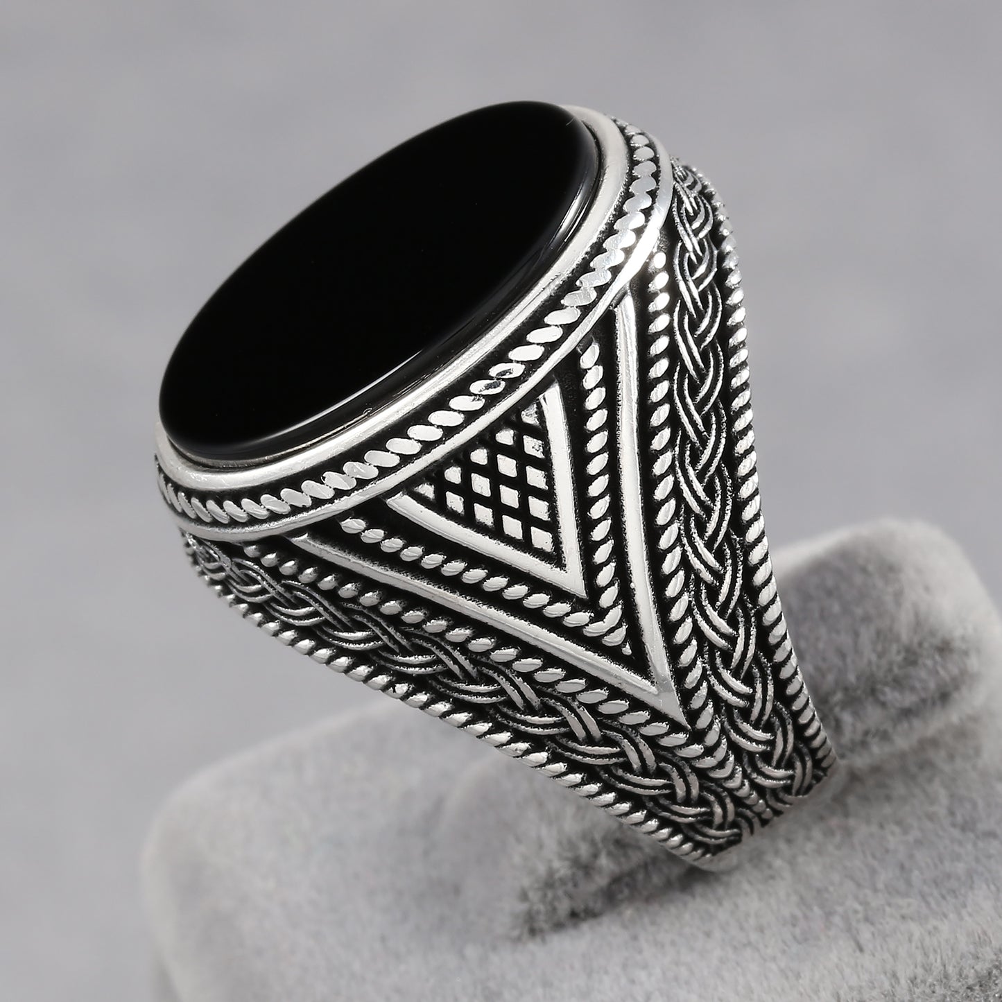 Chimoda Mens Rings with Black Onyx Stone in Sterling Silver with Vintage Eastern Motifs Men's Jewelry