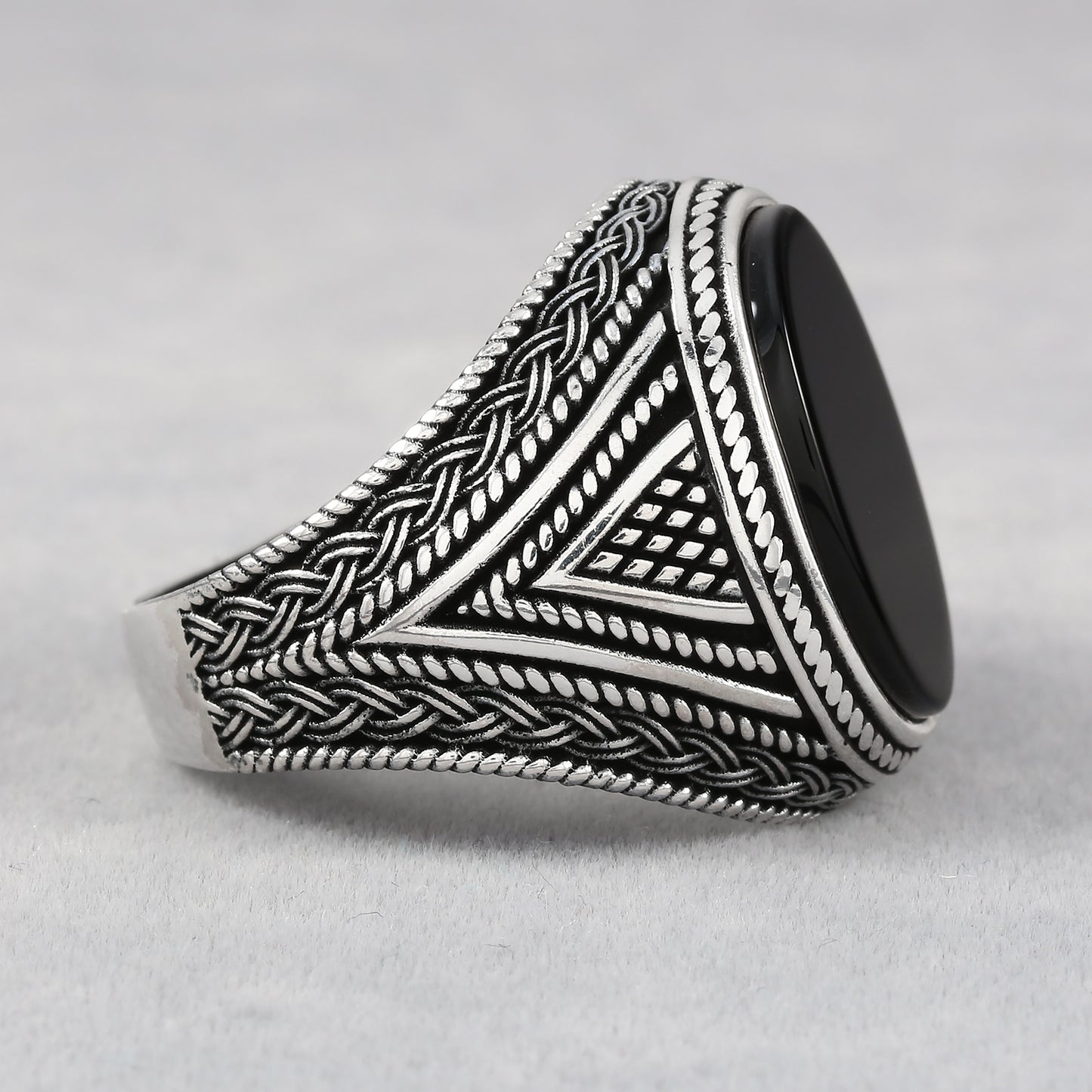 Chimoda Mens Rings with Black Onyx Stone in Sterling Silver with Vintage Eastern Motifs Men's Jewelry