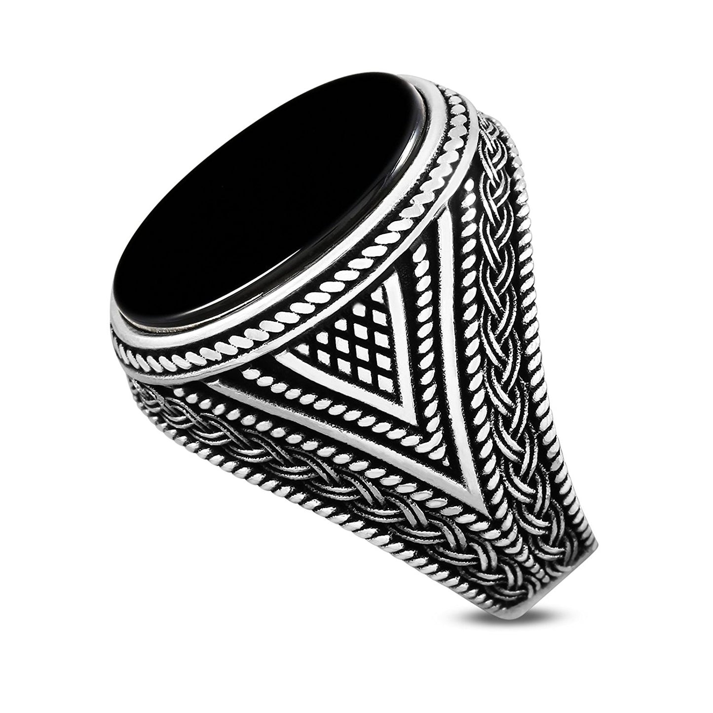 Chimoda Mens Rings with Black Onyx Stone in Sterling Silver with Vintage Eastern Motifs Men's Jewelry