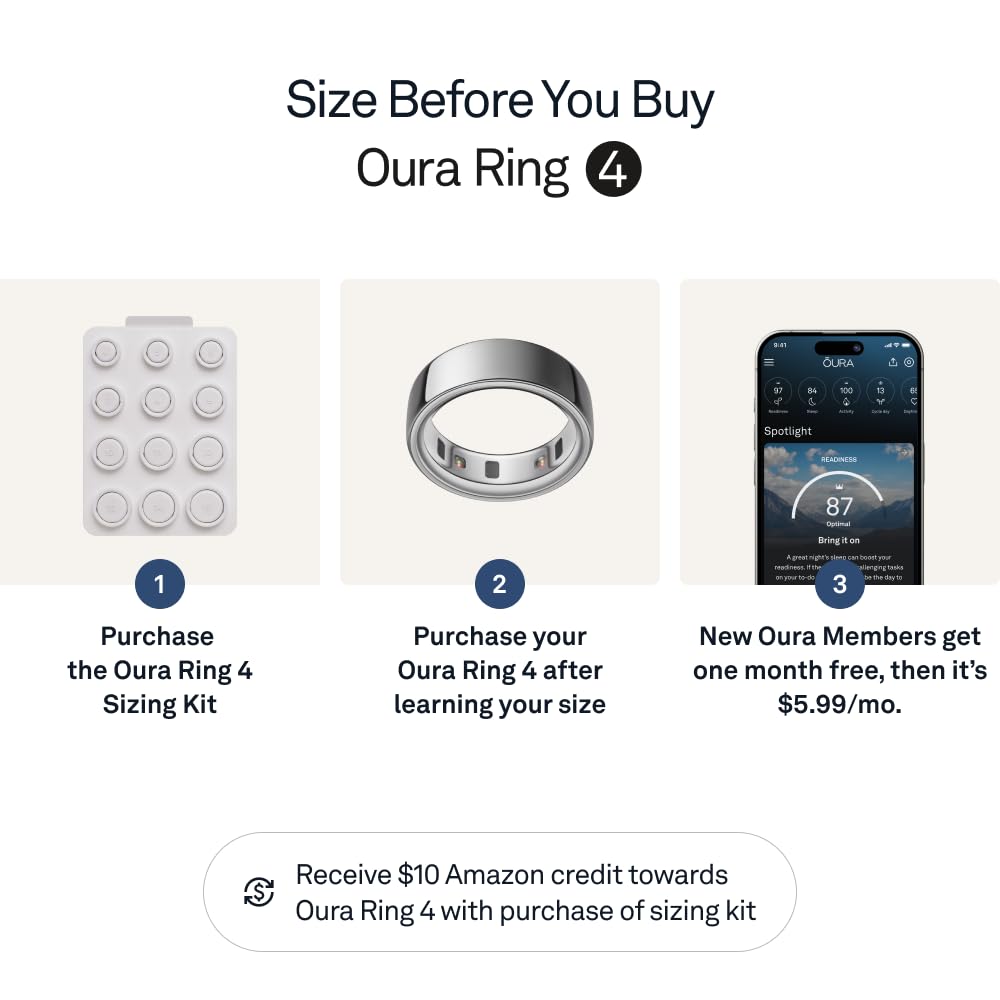 Oura Ring 4 - Silver - Size 10 - Smart Ring - Size First with Oura Ring 4 Sizing Kit - Sleep Tracking Wearable - Heart Rate - Fitness Tracker - Up to 8 Days of Battery Life