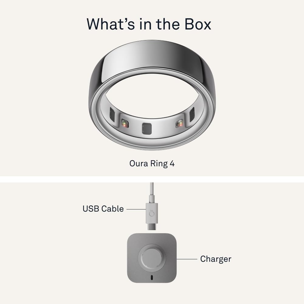 Oura Ring 4 - Silver - Size 10 - Smart Ring - Size First with Oura Ring 4 Sizing Kit - Sleep Tracking Wearable - Heart Rate - Fitness Tracker - Up to 8 Days of Battery Life