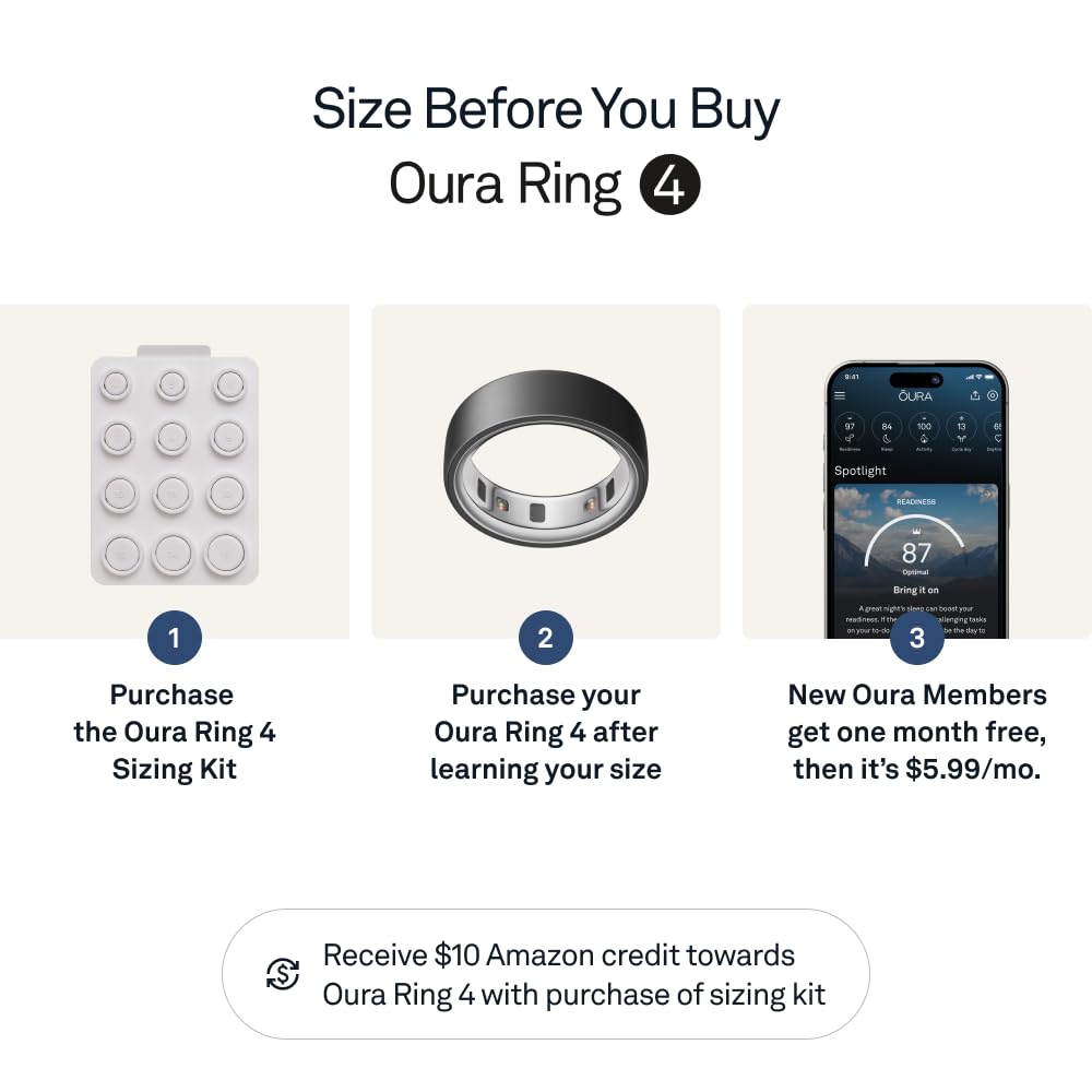 Oura Ring 4 - Silver - Size 10 - Smart Ring - Size First with Oura Ring 4 Sizing Kit - Sleep Tracking Wearable - Heart Rate - Fitness Tracker - Up to 8 Days of Battery Life