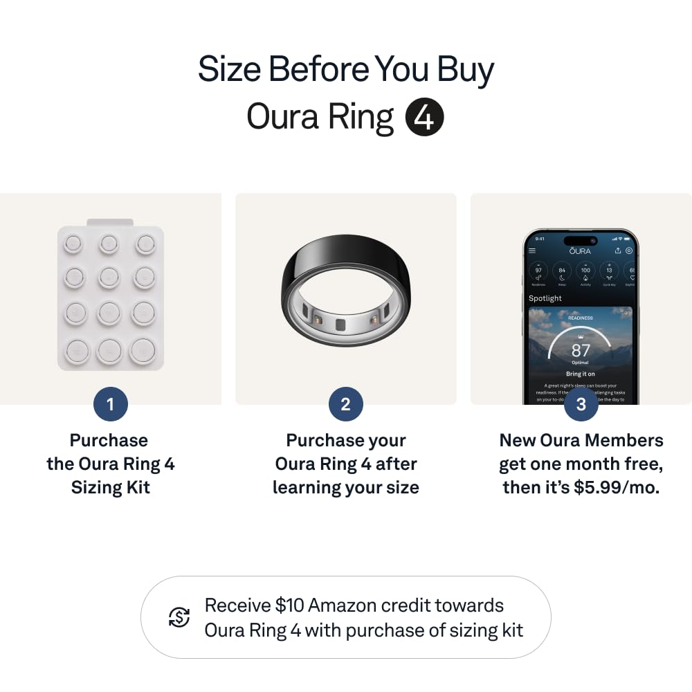 Oura Ring 4 - Silver - Size 10 - Smart Ring - Size First with Oura Ring 4 Sizing Kit - Sleep Tracking Wearable - Heart Rate - Fitness Tracker - Up to 8 Days of Battery Life