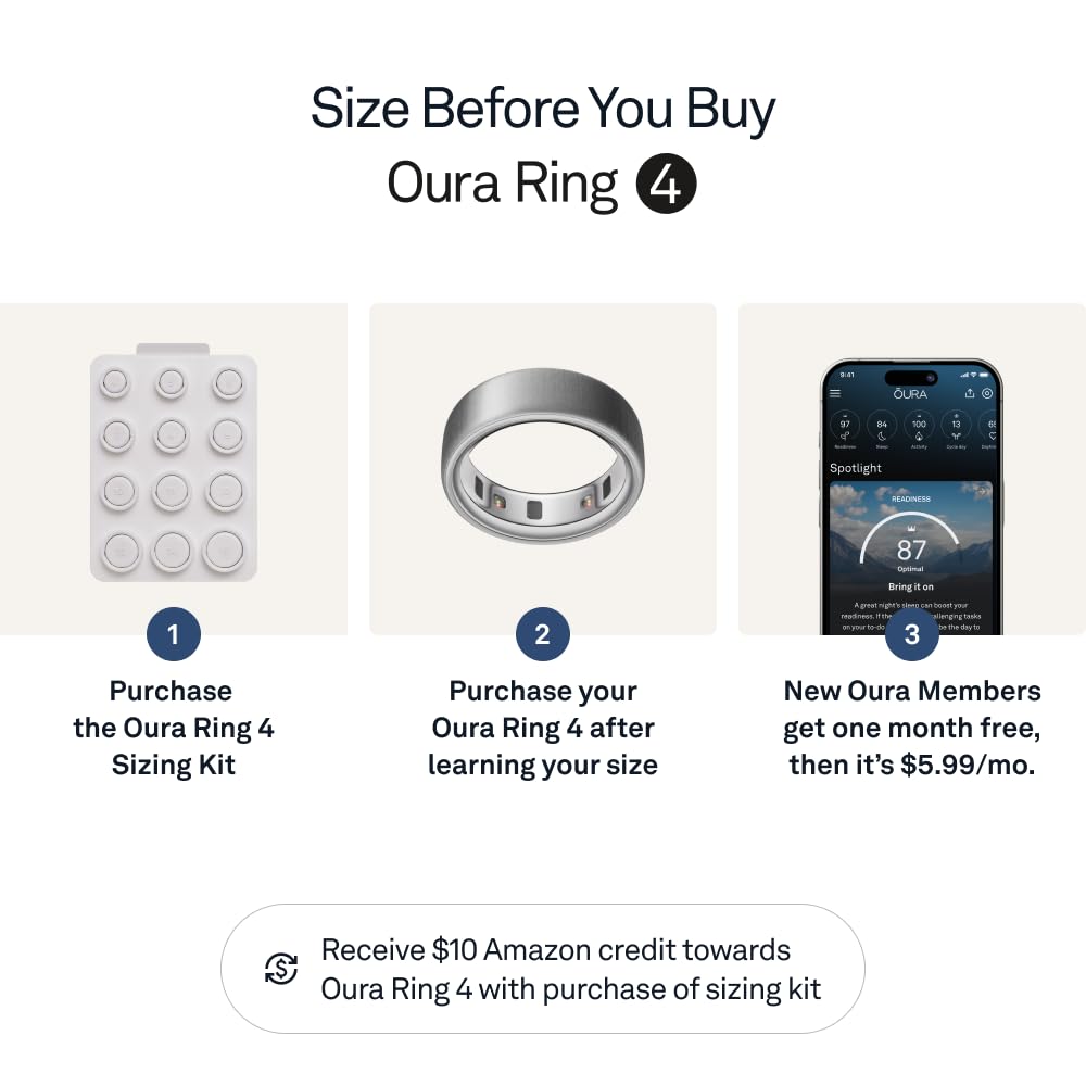 Oura Ring 4 - Silver - Size 10 - Smart Ring - Size First with Oura Ring 4 Sizing Kit - Sleep Tracking Wearable - Heart Rate - Fitness Tracker - Up to 8 Days of Battery Life