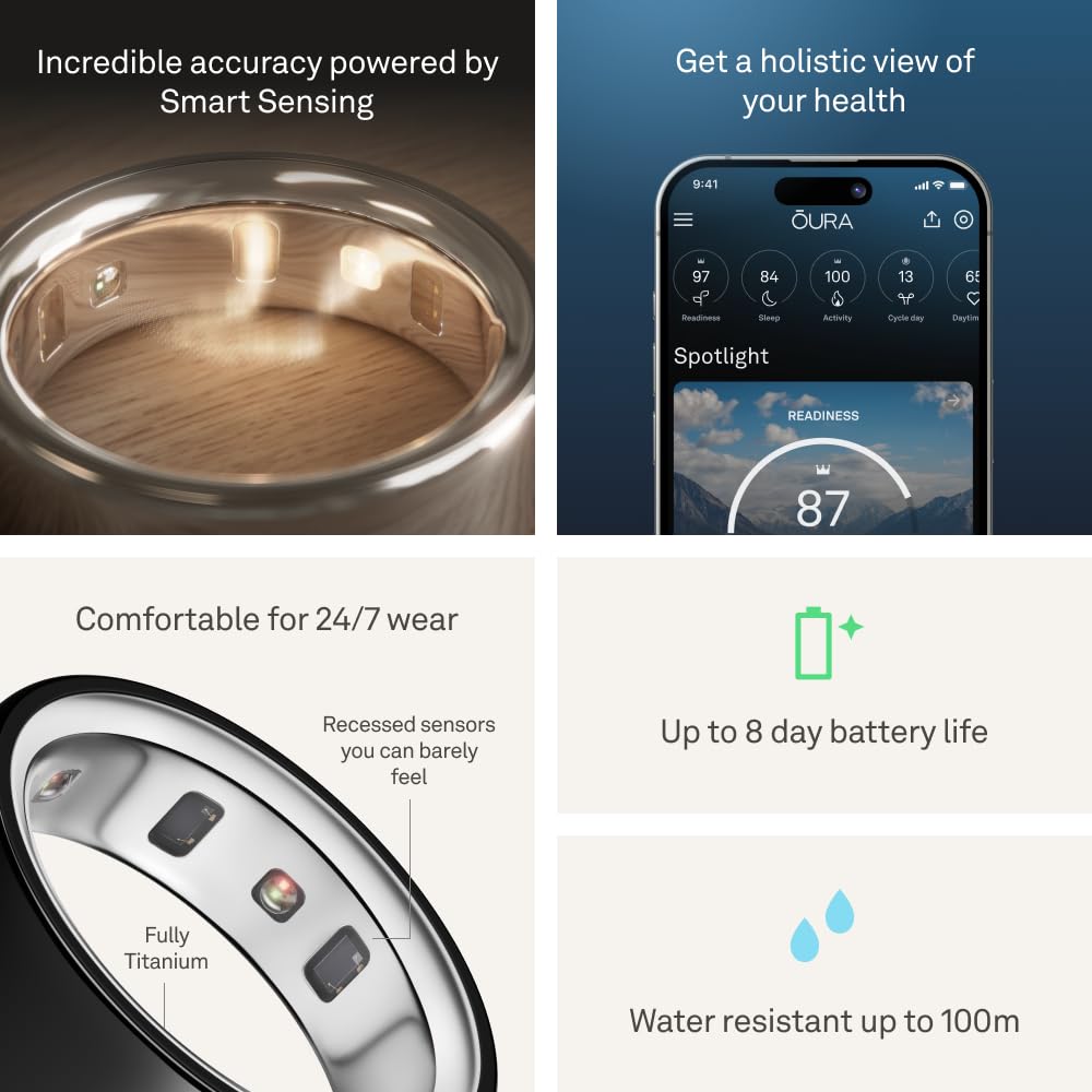 Oura Ring 4 - Silver - Size 10 - Smart Ring - Size First with Oura Ring 4 Sizing Kit - Sleep Tracking Wearable - Heart Rate - Fitness Tracker - Up to 8 Days of Battery Life