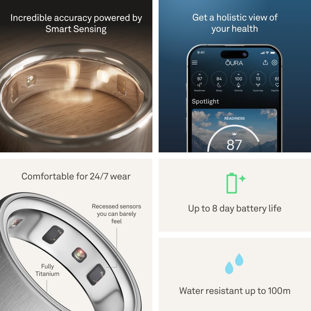 Oura Ring 4 - Silver - Size 10 - Smart Ring - Size First with Oura Ring 4 Sizing Kit - Sleep Tracking Wearable - Heart Rate - Fitness Tracker - Up to 8 Days of Battery Life