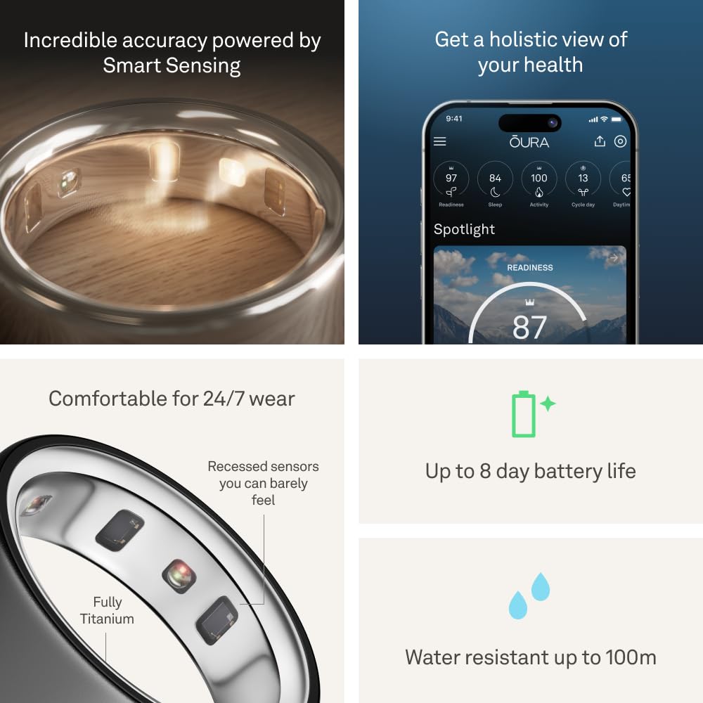 Oura Ring 4 - Silver - Size 10 - Smart Ring - Size First with Oura Ring 4 Sizing Kit - Sleep Tracking Wearable - Heart Rate - Fitness Tracker - Up to 8 Days of Battery Life