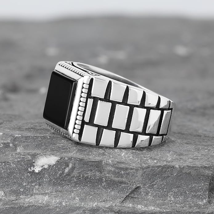 Sterling Silver Rings for Men with Black Onyx - Chimoda