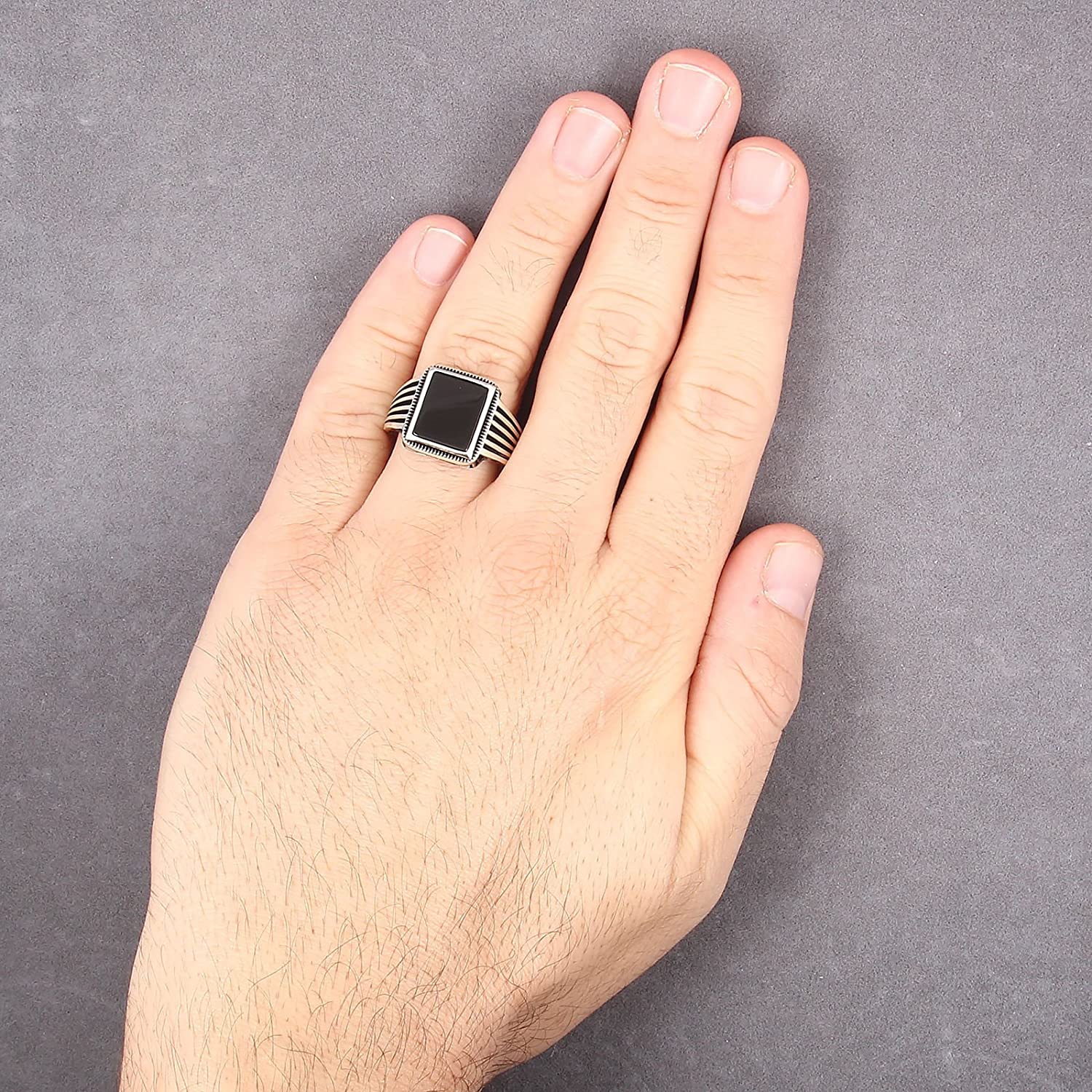Stylish Men's Ring With Black Stone And White Diamond