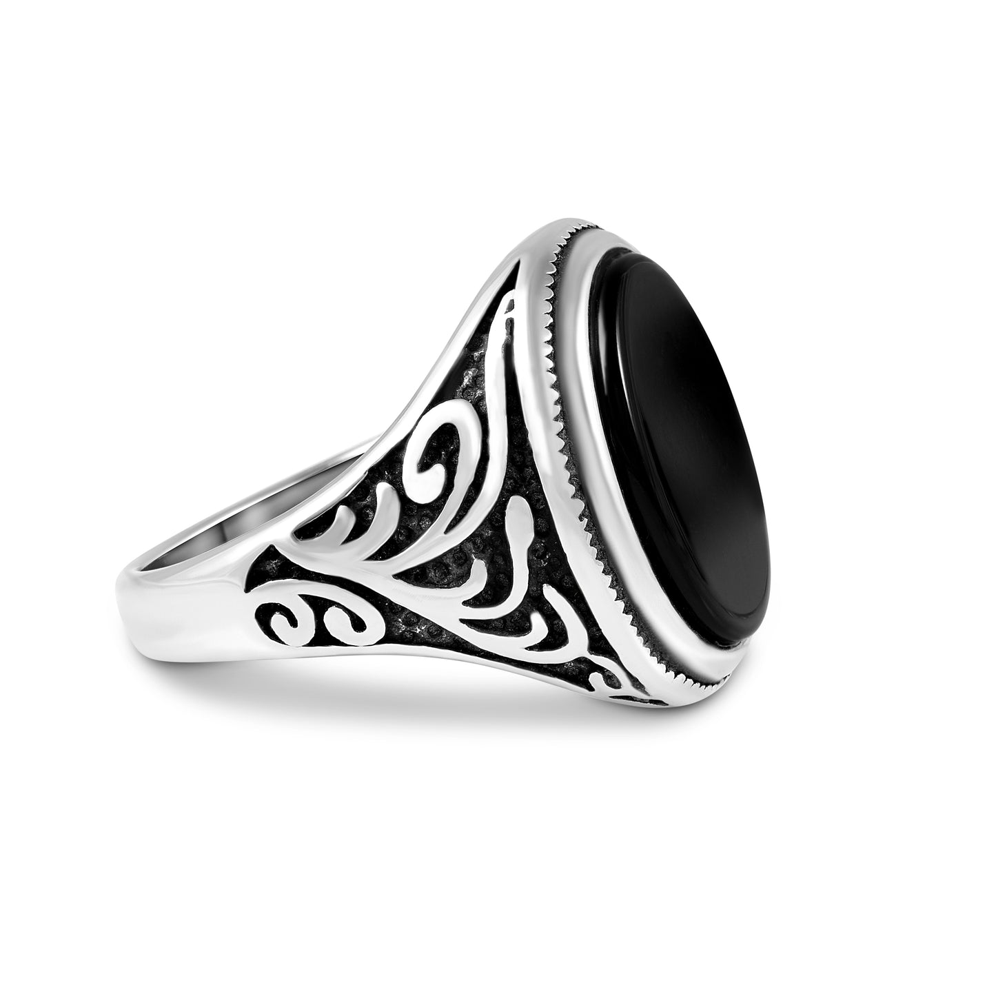 Men's Stainless Steel Ring with Black Agate Stone – Bold & Stylish Design – Durable and Hypoallergenic