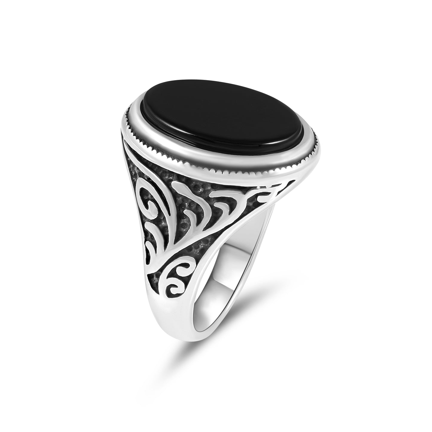 Men's Stainless Steel Ring with Black Agate Stone – Bold & Stylish Design – Durable and Hypoallergenic