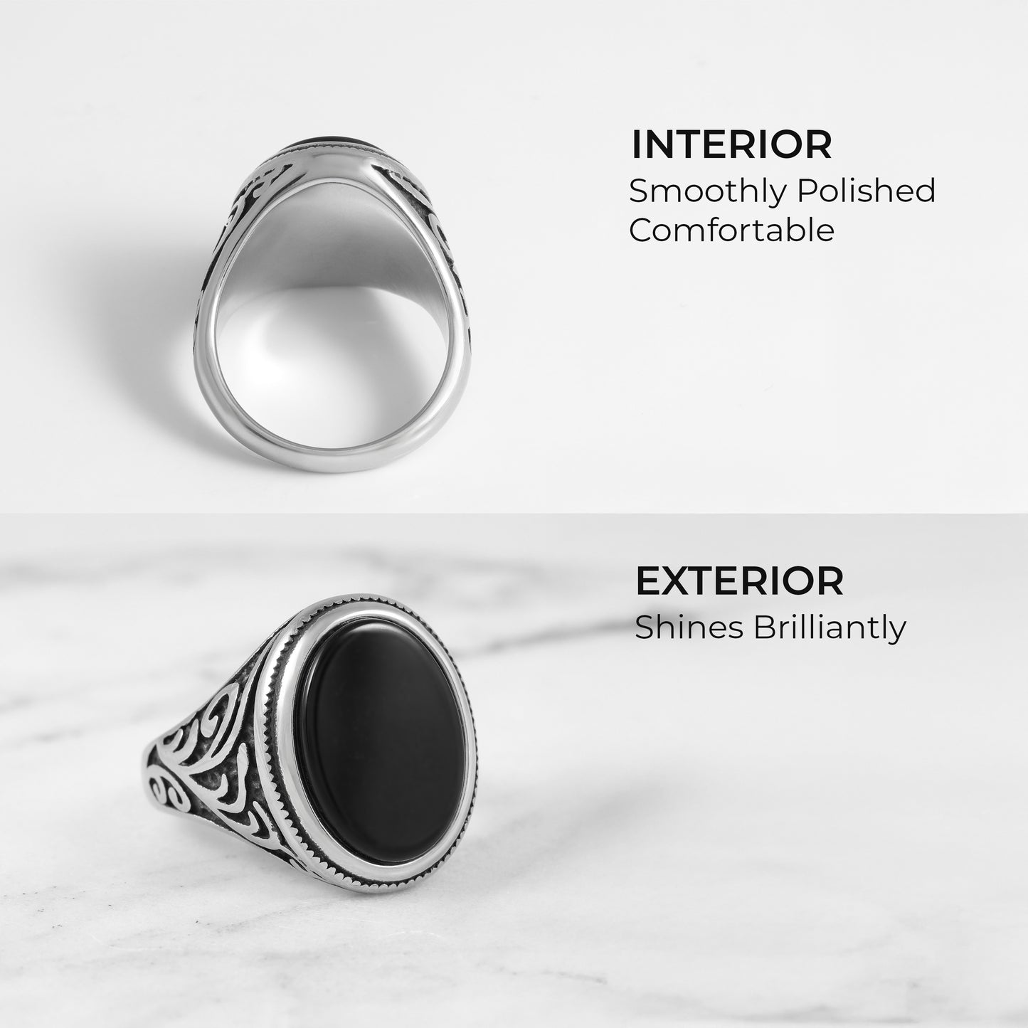 Men's Stainless Steel Ring with Black Agate Stone – Bold & Stylish Design – Durable and Hypoallergenic