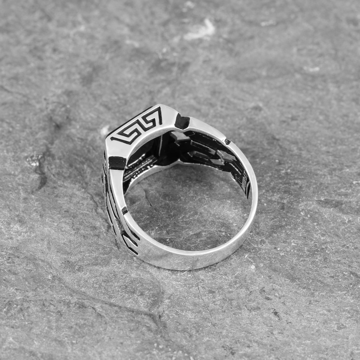 Sterling Silver Cuban Link Ring with Black Onyx Stone for Men