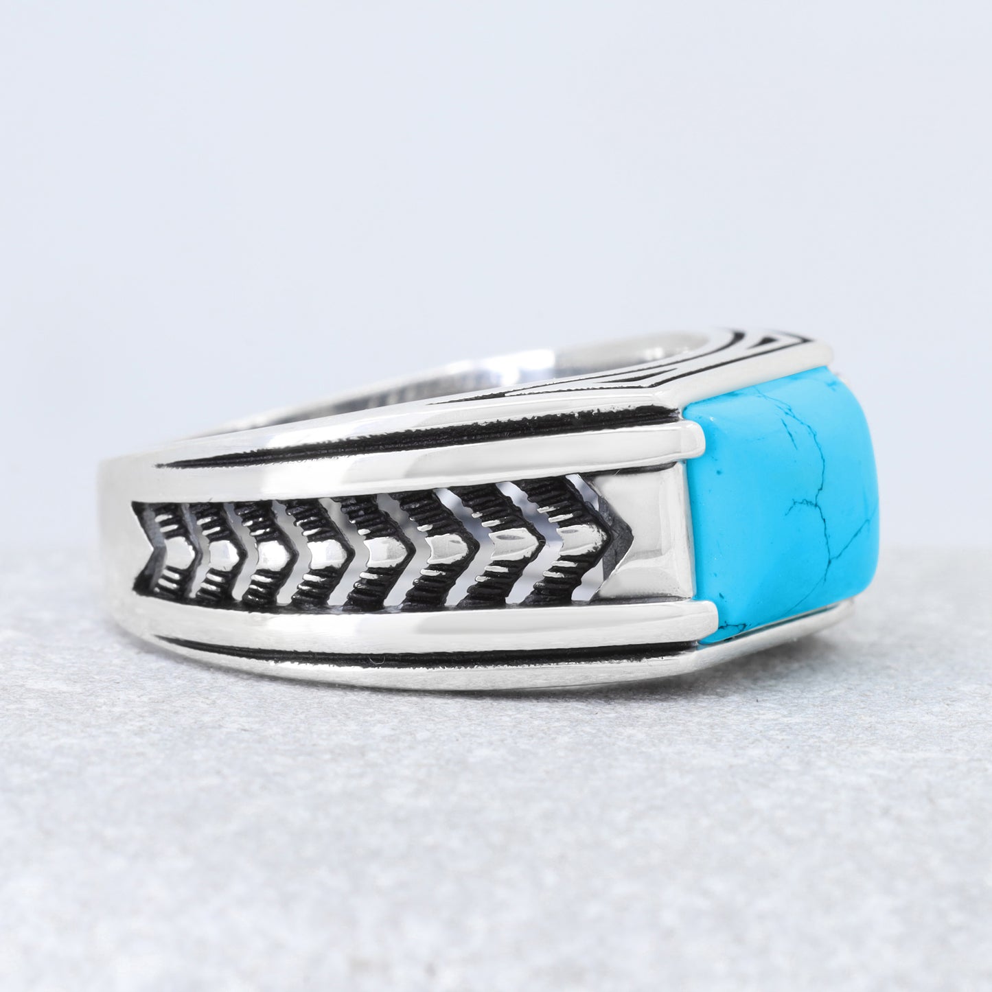 Chimoda Arrow Pattern Sterling Silver Ring for Men Turquoise Stone