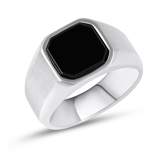 Stainless Steel Ring for Men with Black Agate Stone