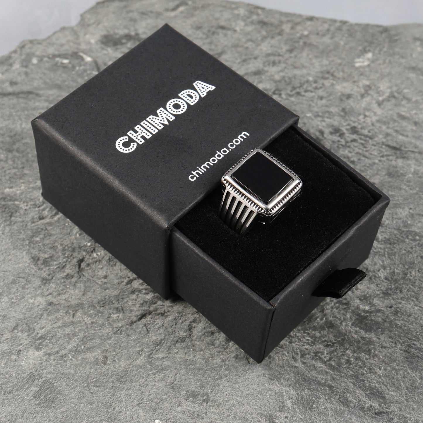 Stainless Steel Ring for Men with Black Agate Stone