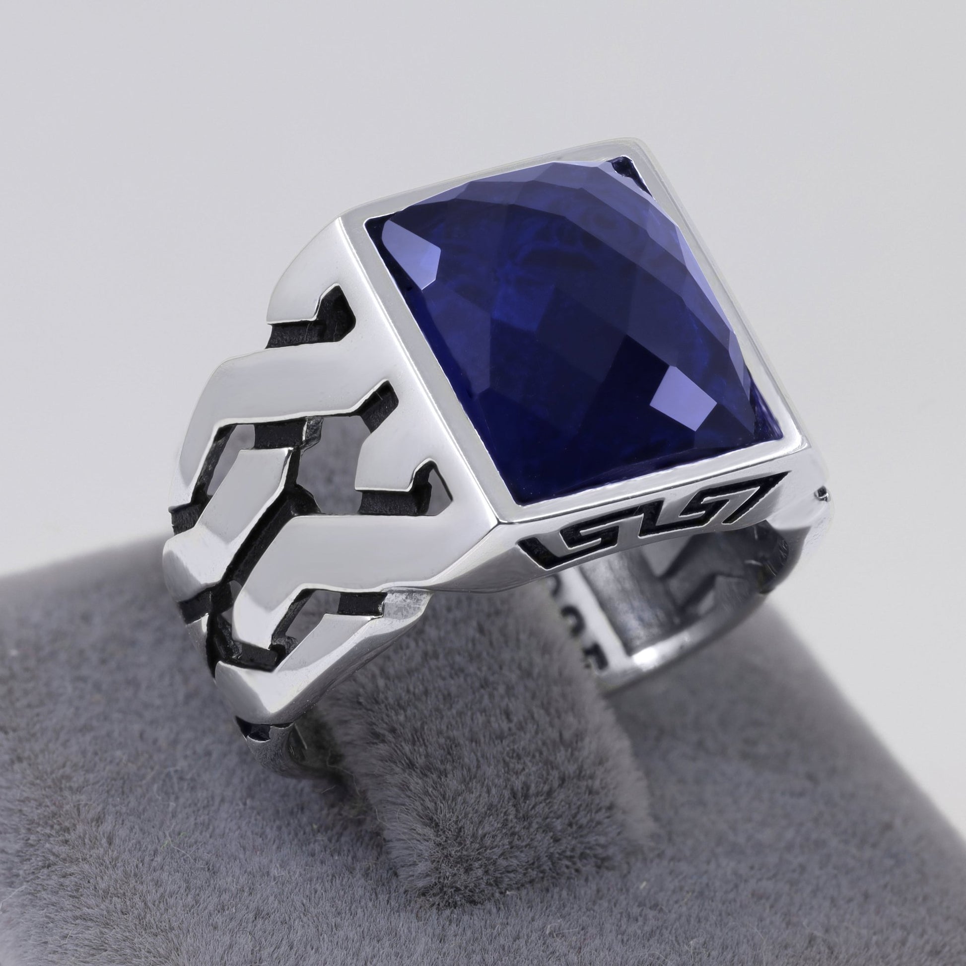 Mens Silver Ring Cubic Zirconia Stone 925 Sterling Silver - Chimoda