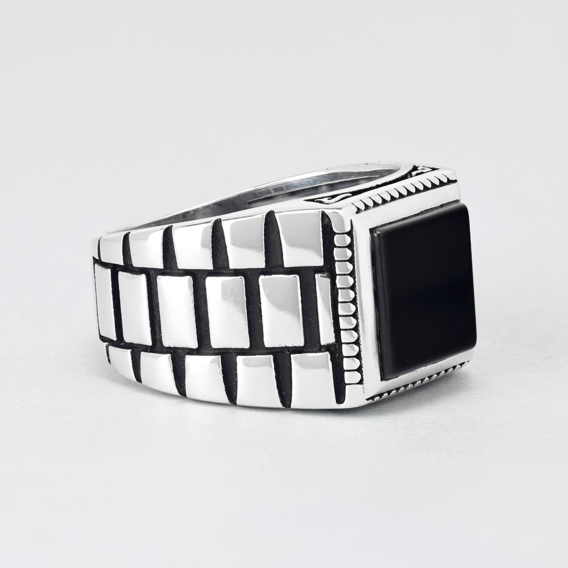 Sterling Silver Rings for Men with Black Onyx - Chimoda